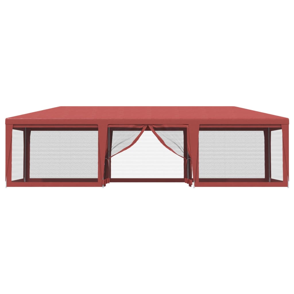 Party Tent with 8 Mesh Sidewalls Red 9x4 m HDPE