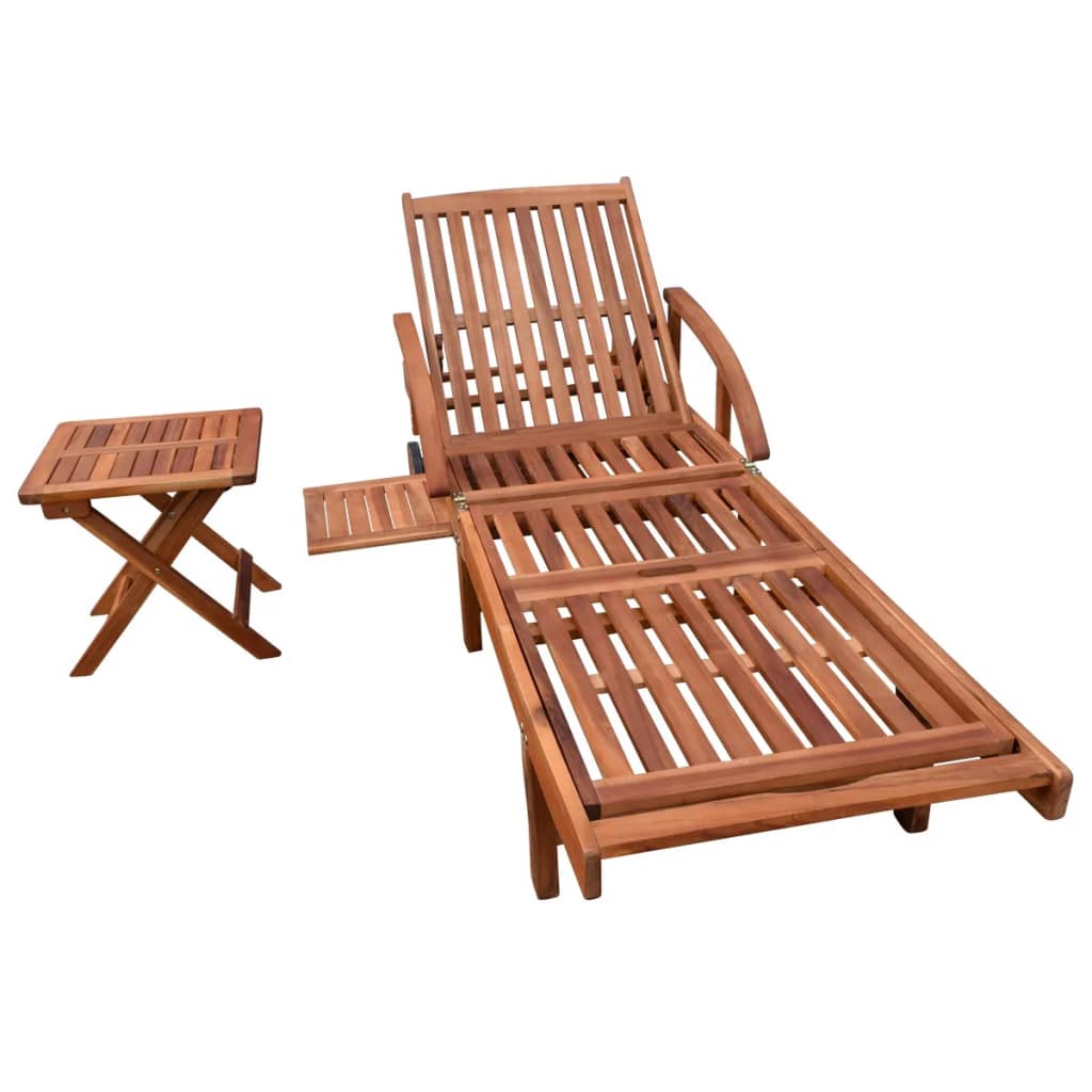 Sun Lounger with Table Solid Acacia Wood