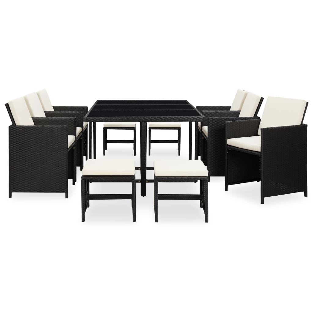 11 Piece Outdoor Dining Set with Cushions Poly Rattan Black