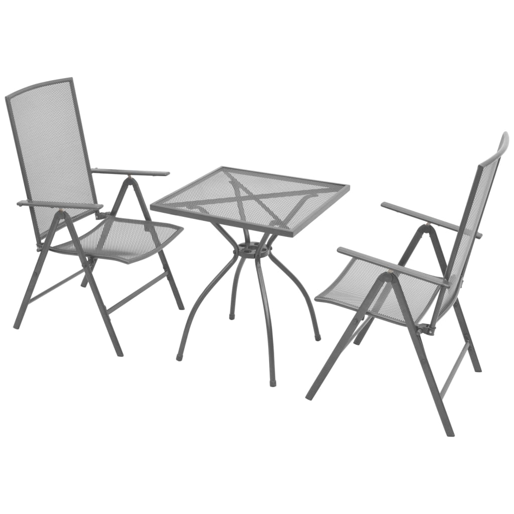 3 Piece Bistro Set with Folding Chairs Steel Anthracite