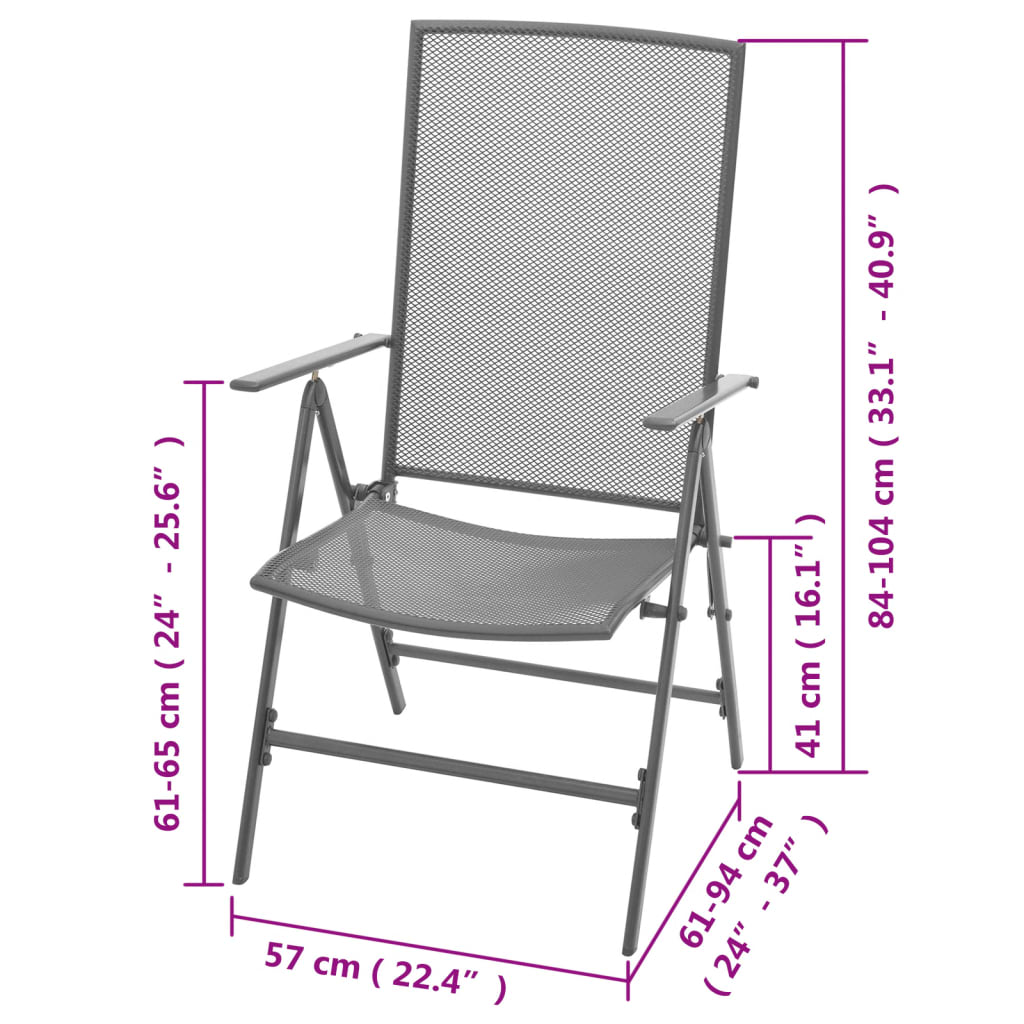 3 Piece Bistro Set with Folding Chairs Steel Anthracite