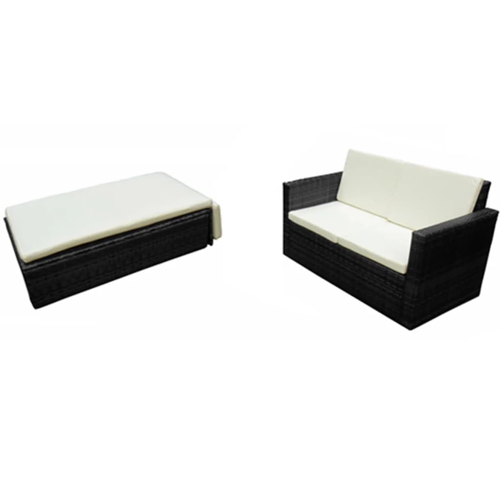 2 Piece Garden Lounge Set with Cushions Poly Rattan Black