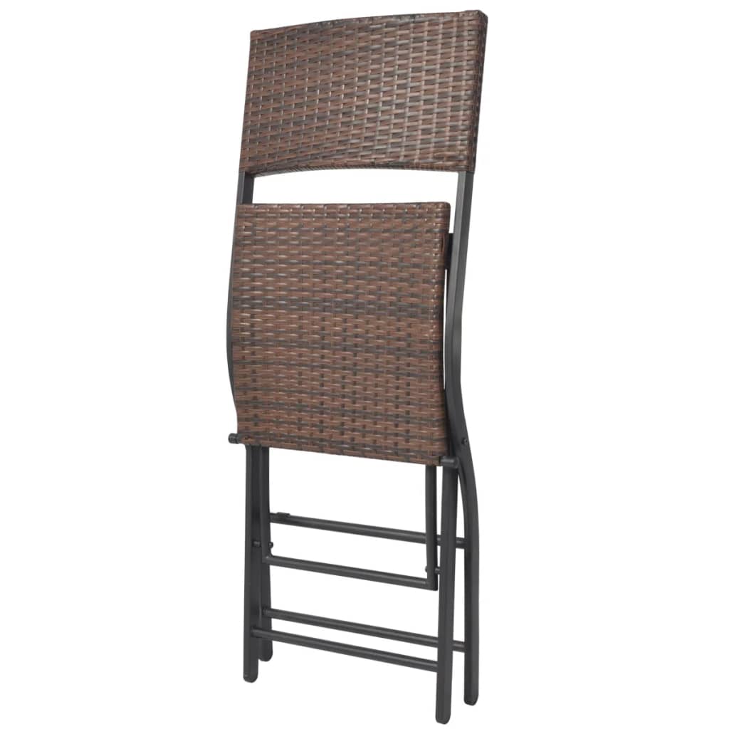 3 Piece Folding Bistro Set Steel Poly Rattan Brown