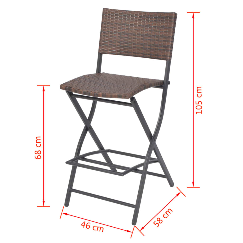 3 Piece Folding Bistro Set Steel Poly Rattan Brown