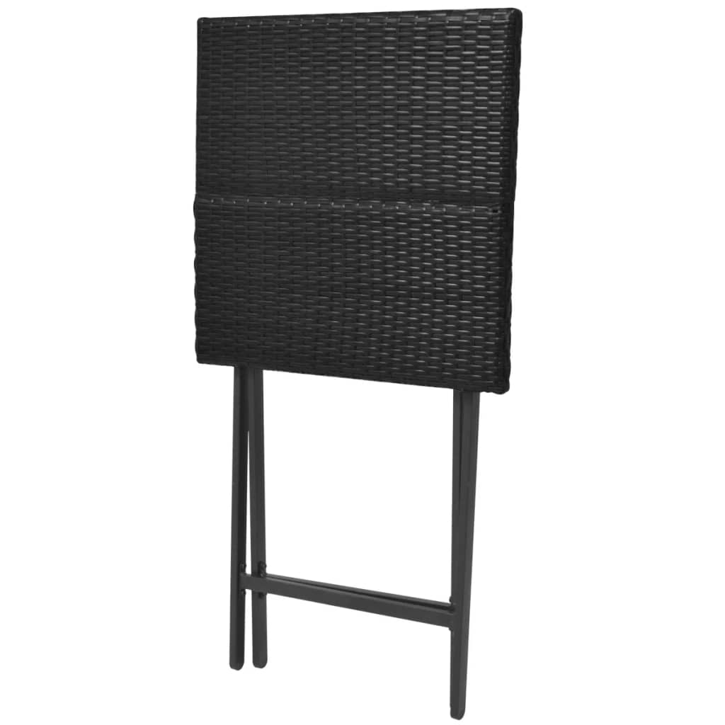 3 Piece Folding Bistro Set Steel Poly Rattan Black