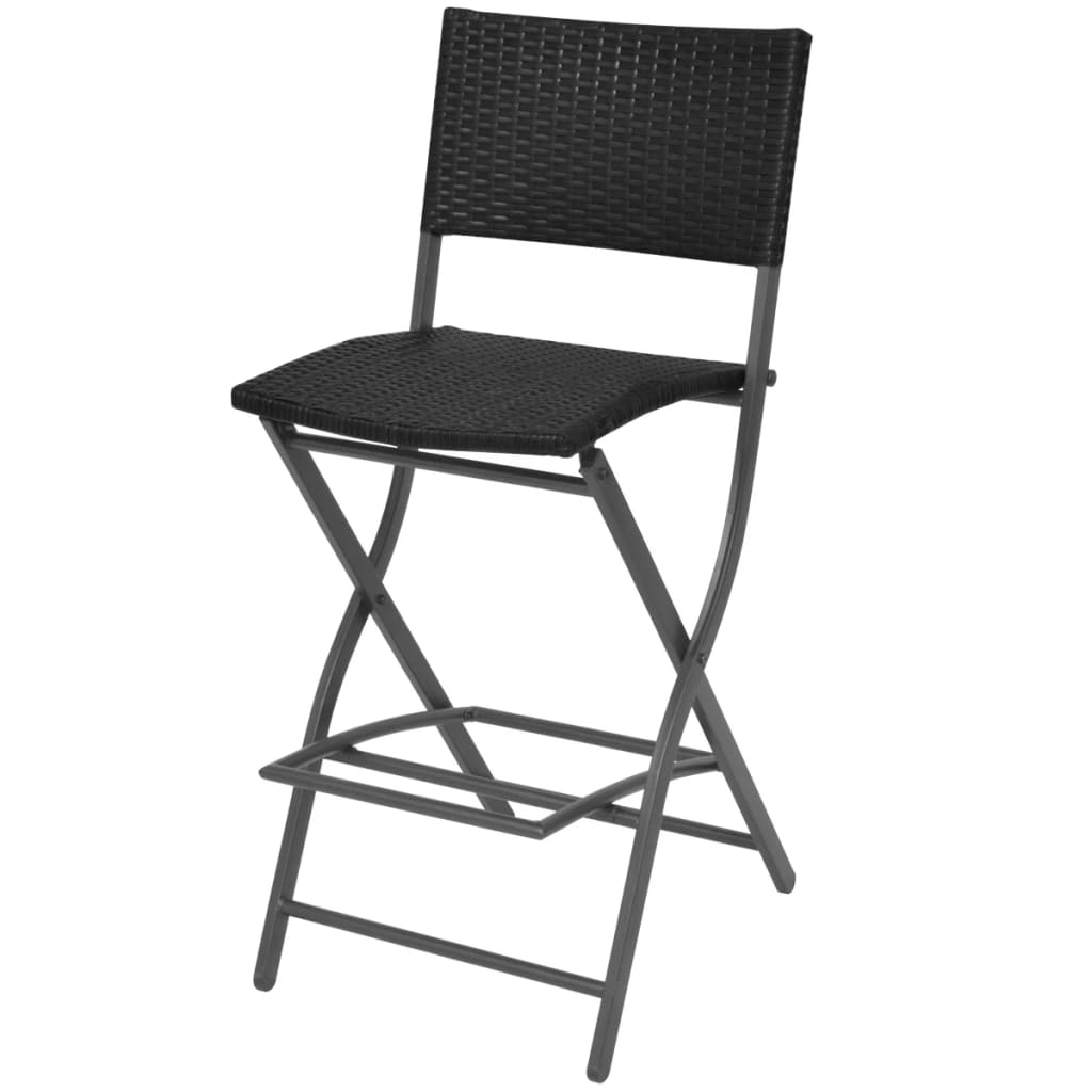 3 Piece Folding Bistro Set Steel Poly Rattan Black