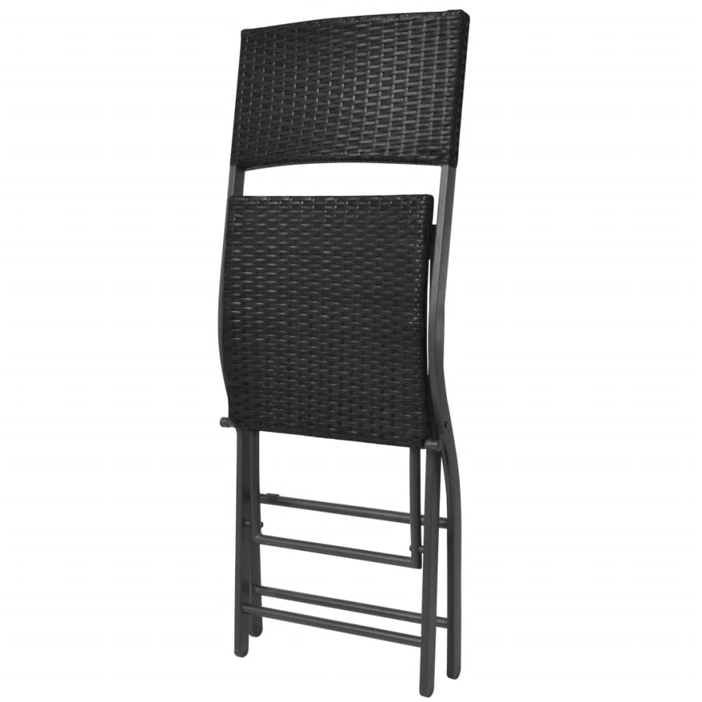 3 Piece Folding Bistro Set Steel Poly Rattan Black