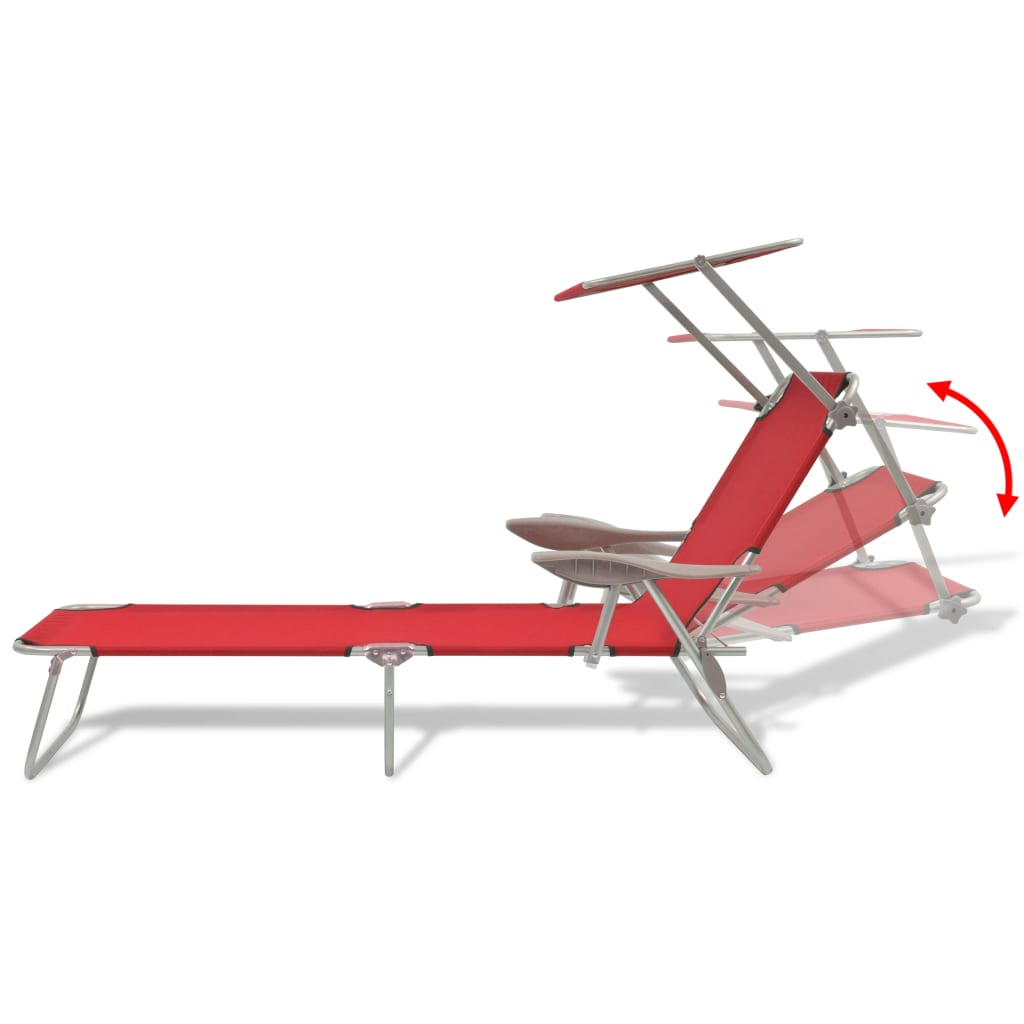 Sun Lounger with Canopy Steel Red