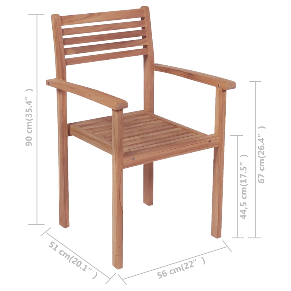 Stackable Garden Chairs 2 pcs Solid Teak Wood