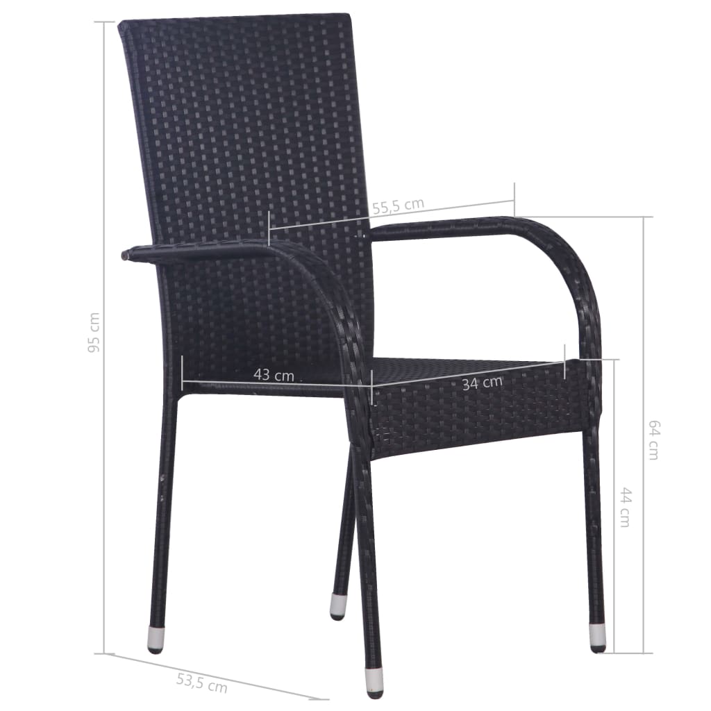 Stackable Outdoor Chairs 2 pcs Poly Rattan Black