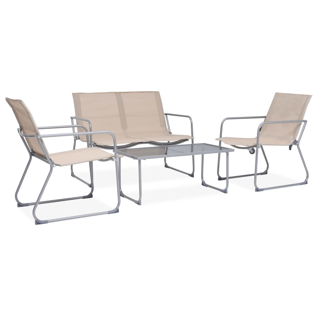 4 Piece Garden Lounge Set Fabric & Steel Cream