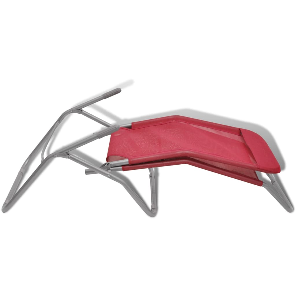 Sun Loungers 2 pcs Steel Frame and Textilene Red