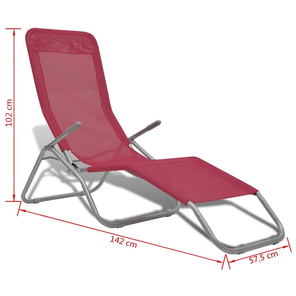 Sun Loungers 2 pcs Steel Frame and Textilene Red