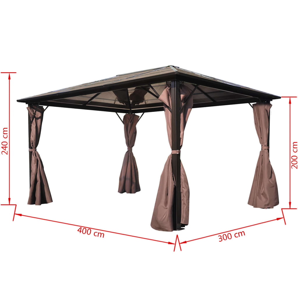 Gazebo with Curtain Brown Aluminium 400 x 300 cm