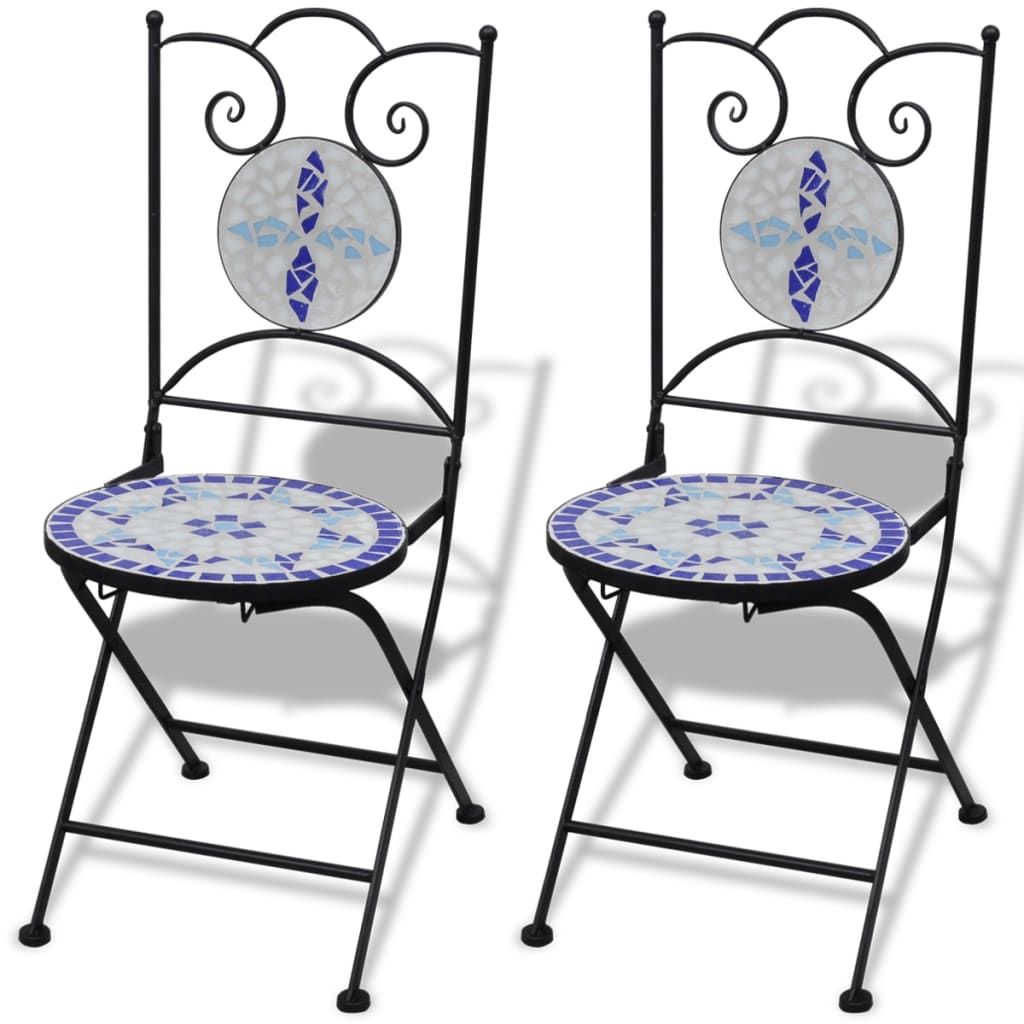 3 Piece Bistro Set Ceramic Tile Blue and White