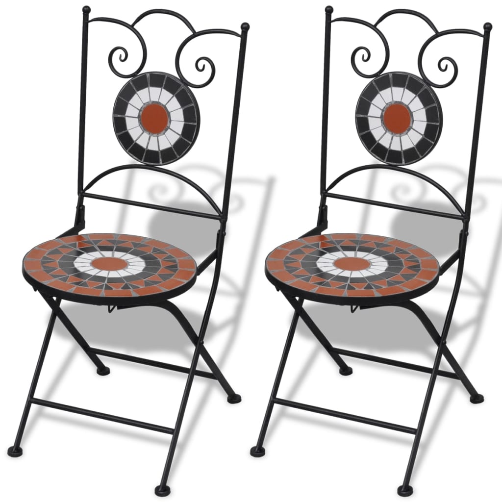 3 Piece Bistro Set Ceramic Tile Terracotta and White