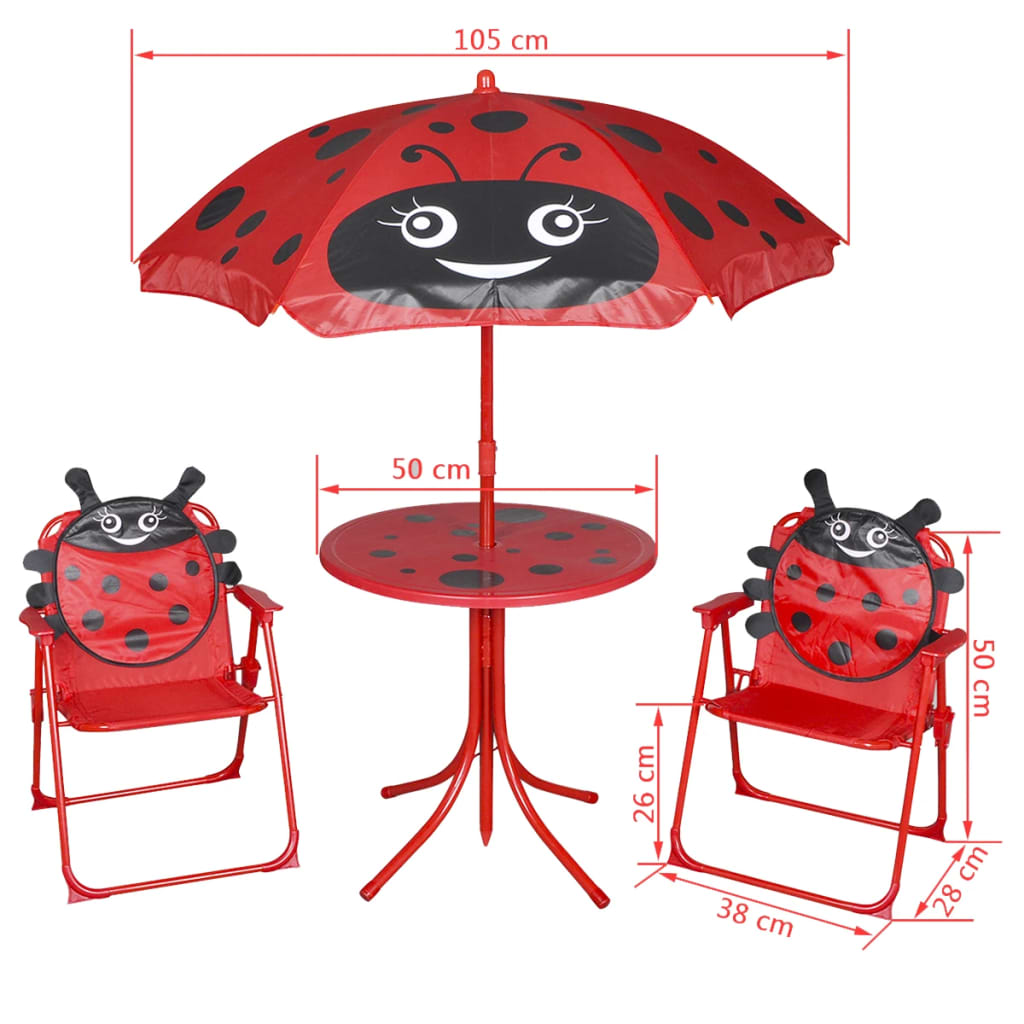 3 Piece Kids' Garden Bistro Set with Parasol Red