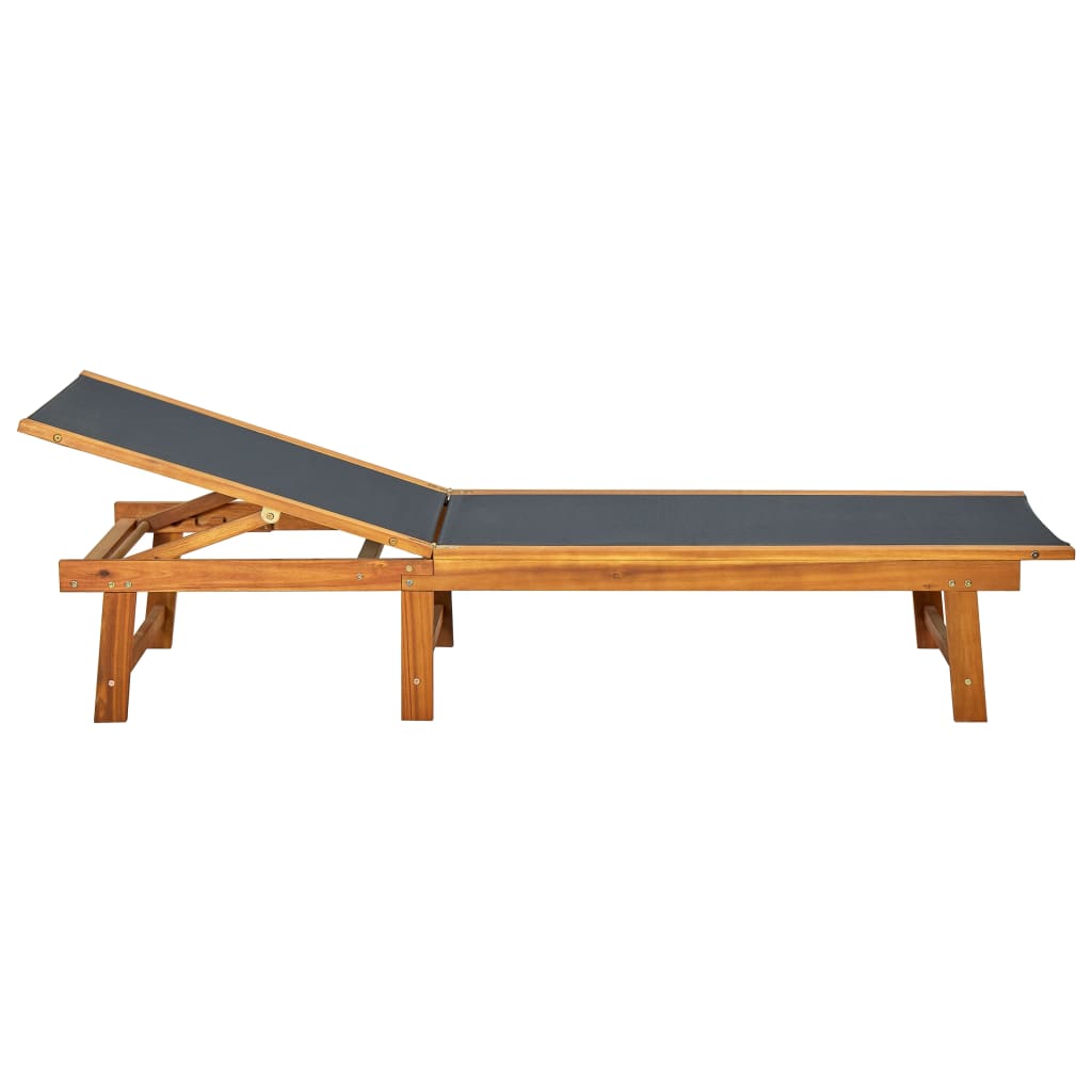 Sun Lounger Solid Acacia Wood and Textilene