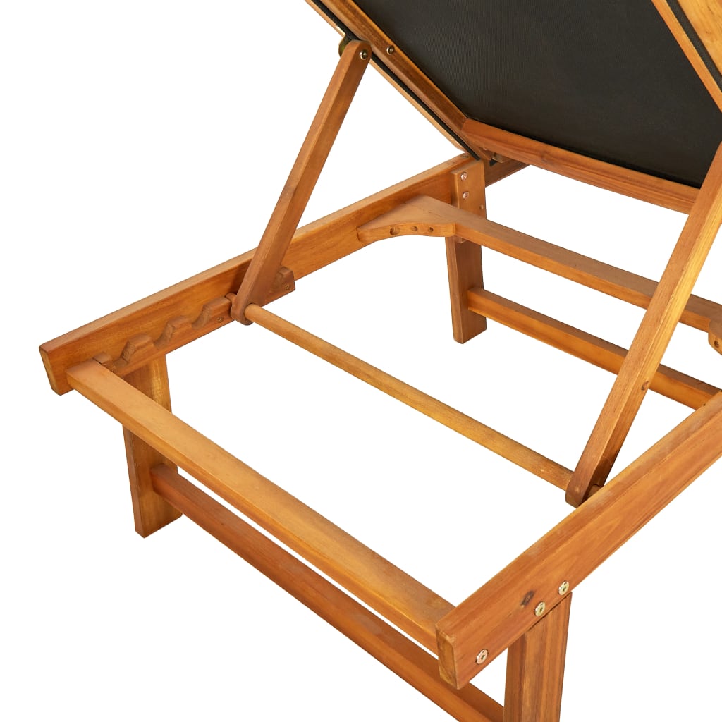 Sun Lounger Solid Acacia Wood and Textilene