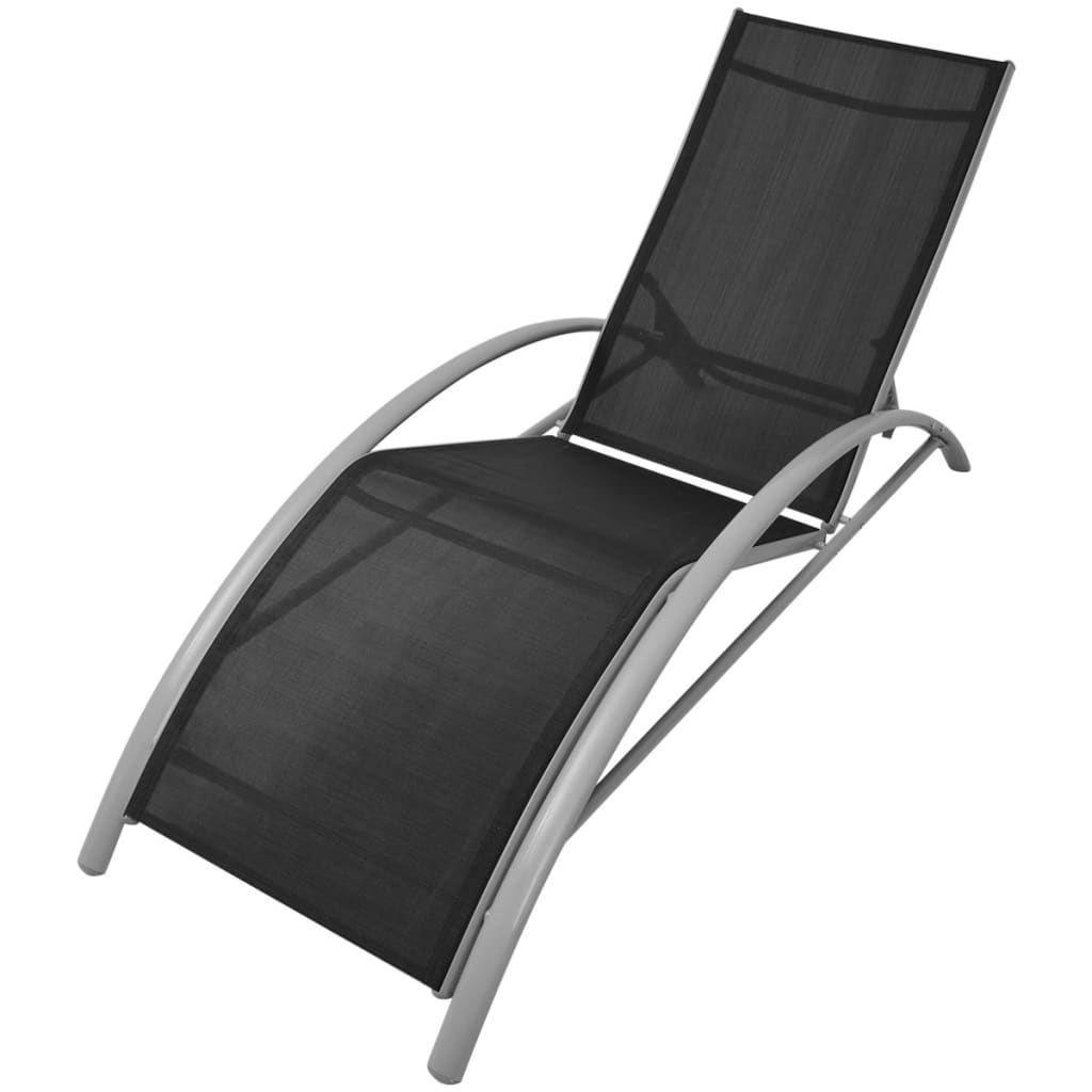 Sun Loungers with Umbrella Aluminium Black