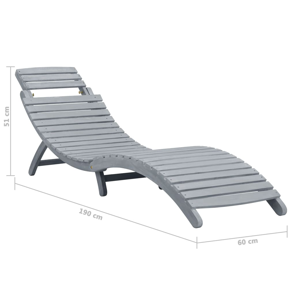 Sun Lounger Grey Wash Solid Acacia Wood