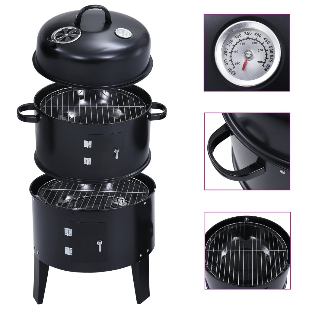 3-in-1 Charcoal Smoker BBQ Grill 40x80 cm