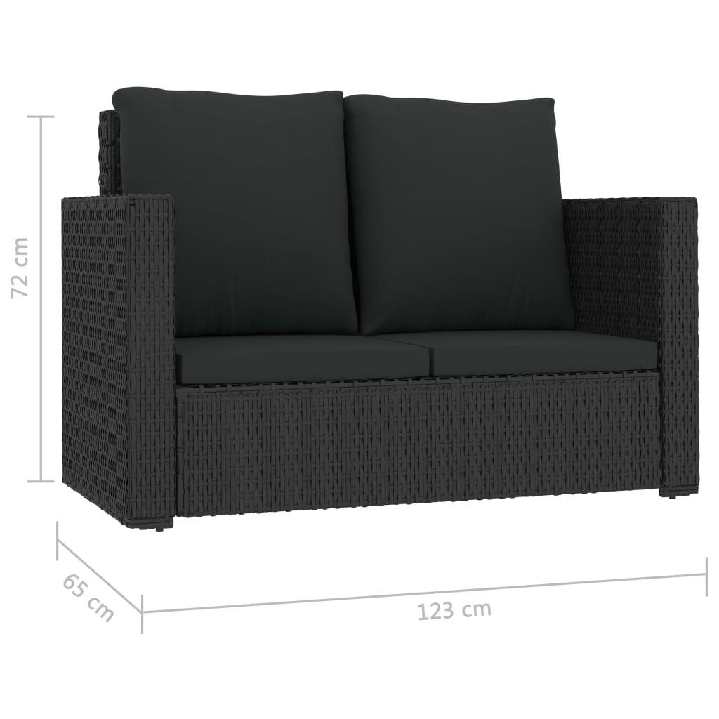 2 Piece Garden Lounge Set with Cushions Poly Rattan Black