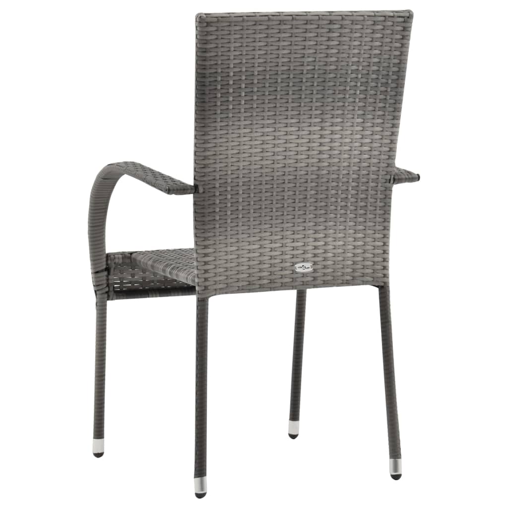 Stackable Outdoor Chairs 2 pcs Grey Poly Rattan