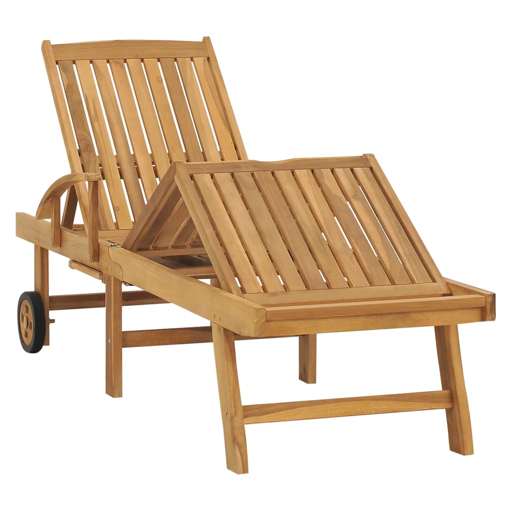 Sun Lounger with Table Solid Teak Wood