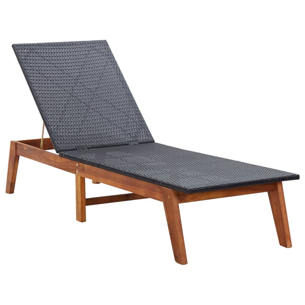 Sun Lounger Poly Rattan and Solid Acacia Wood