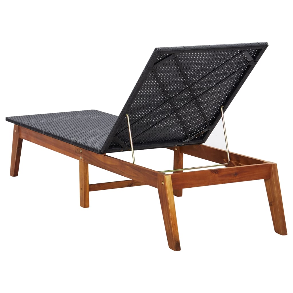 Sun Lounger Poly Rattan and Solid Acacia Wood