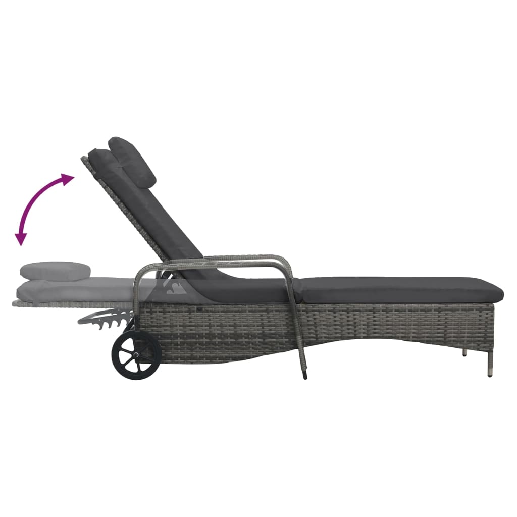 Sun Lounger with Wheels Poly Rattan Grey