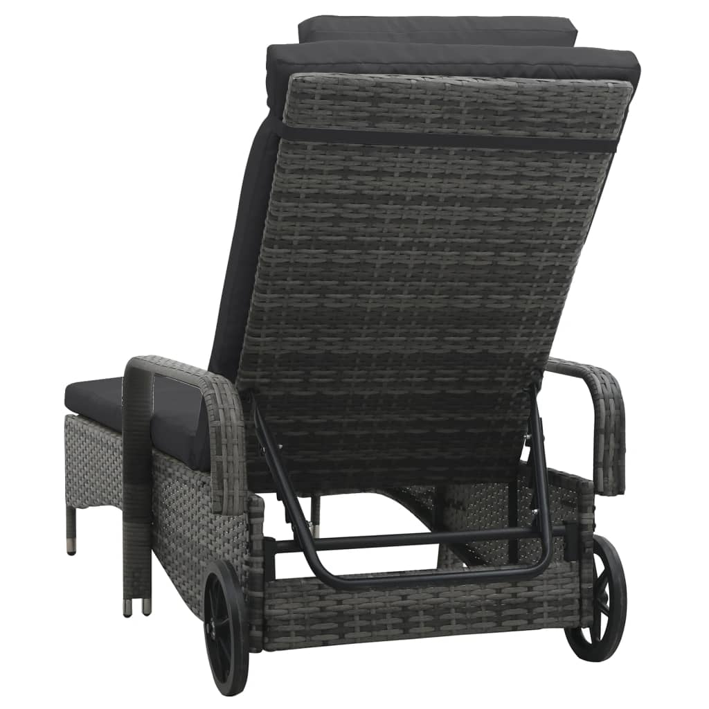 Sun Lounger with Wheels Poly Rattan Grey