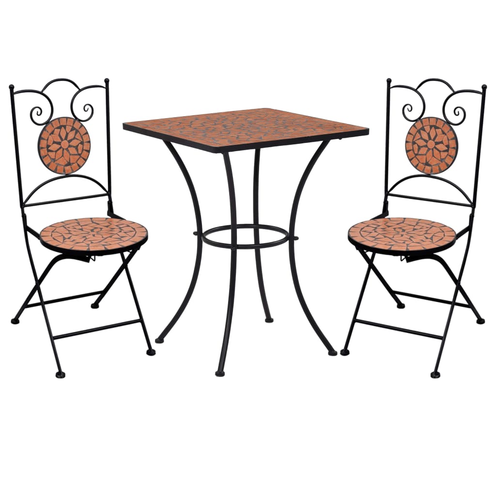 3 Piece Mosaic Bistro Set Ceramic Tile Terracotta