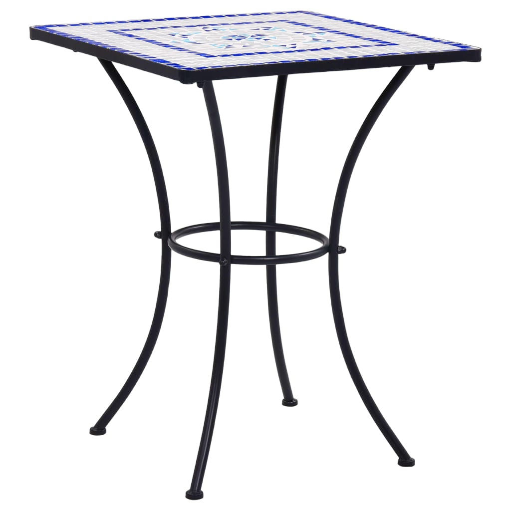 3 Piece Mosaic Bistro Set Ceramic Tile Blue and White