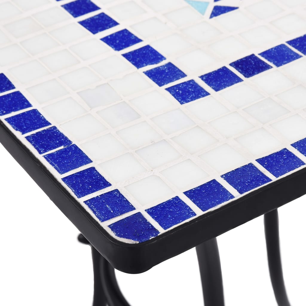 3 Piece Mosaic Bistro Set Ceramic Tile Blue and White