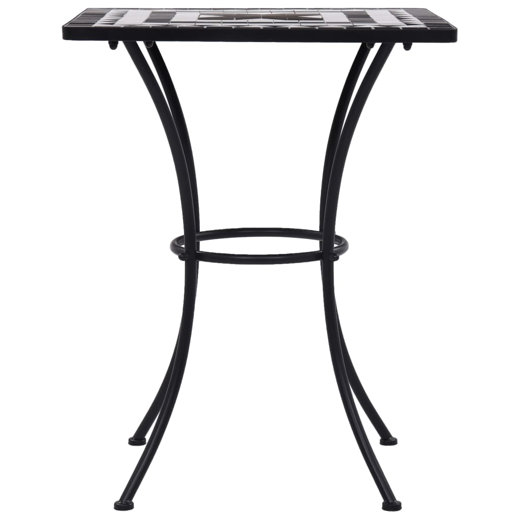 3 Piece Mosaic Bistro Set Ceramic Tile Black and White