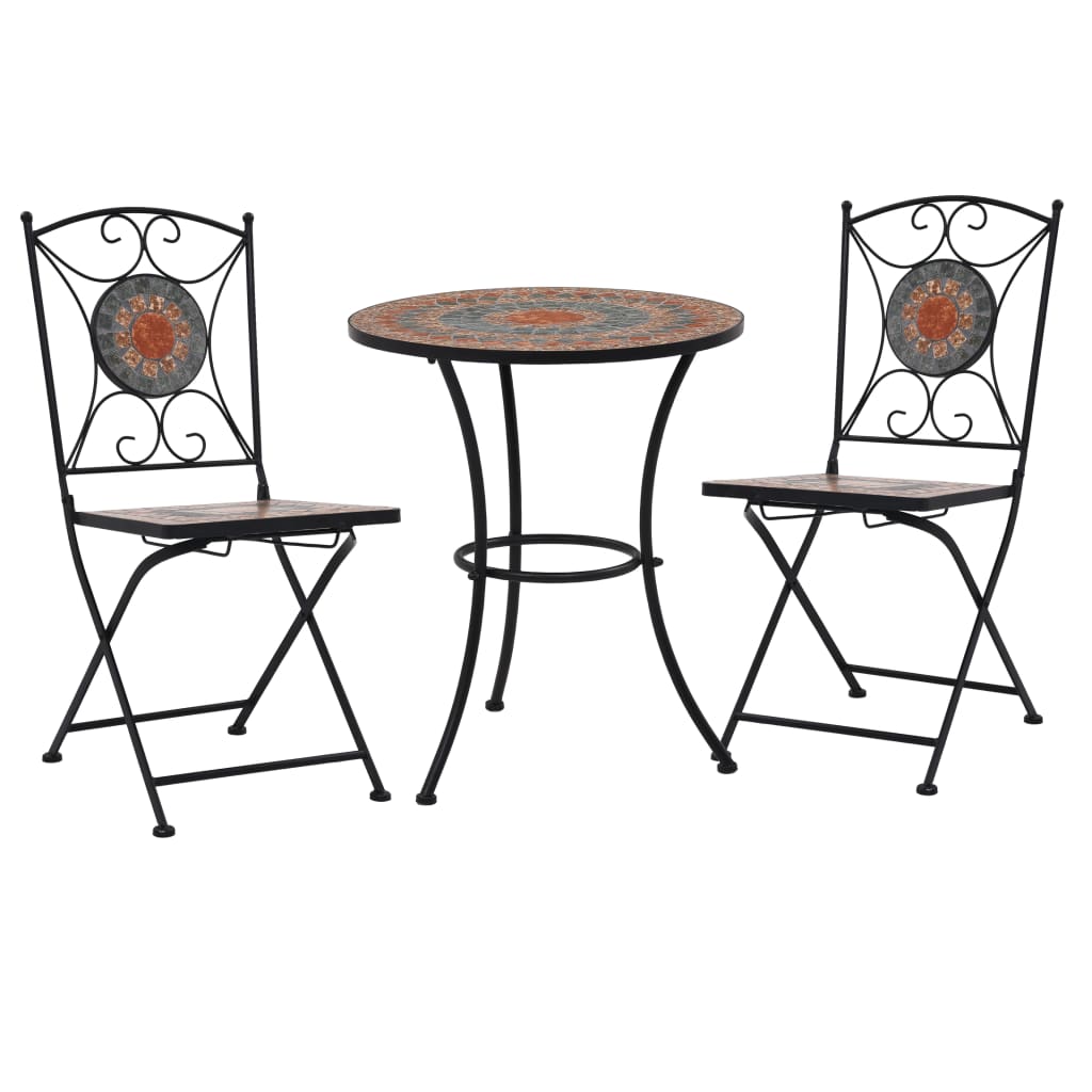 3 Piece Mosaic Bistro Set Ceramic Tile Orange/Grey