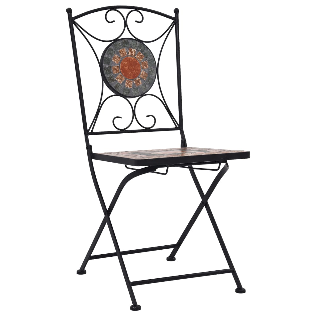 3 Piece Mosaic Bistro Set Ceramic Tile Orange/Grey