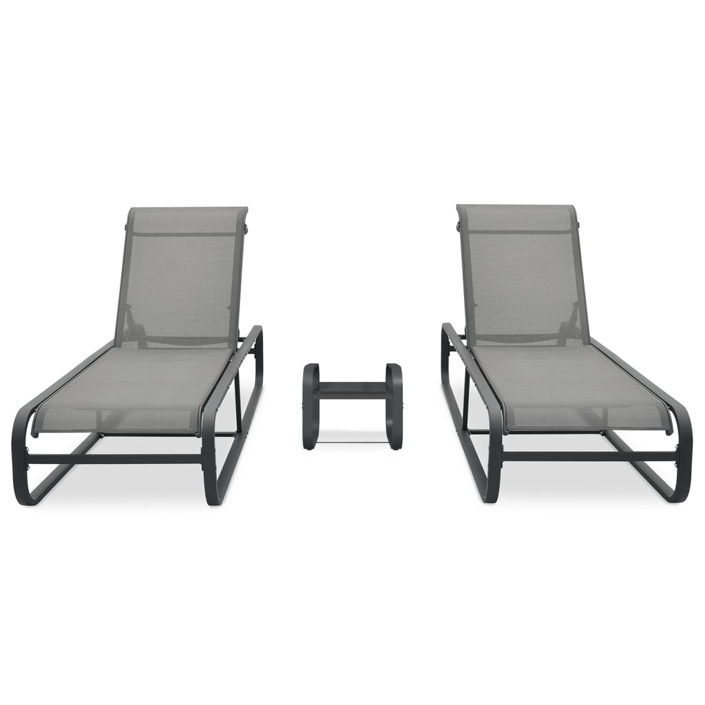 Sun Loungers 2 pcs with Table Textilene and Aluminium