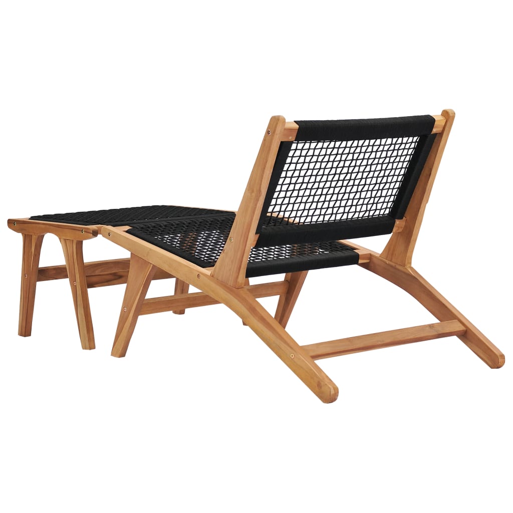 Sun Lounger with Footrest Solid Teak Wood and Rope