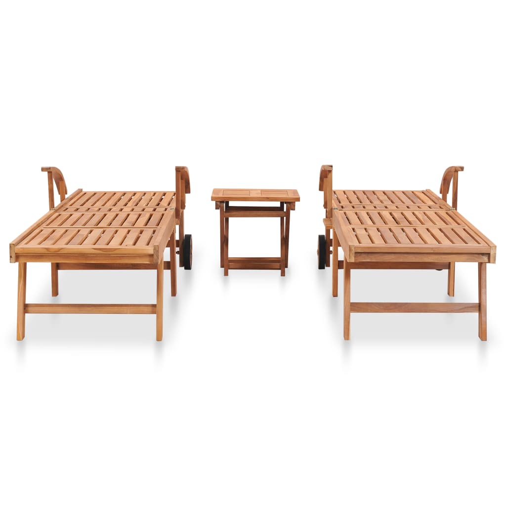 Sun Loungers 2 pcs with Table Solid Teak Wood