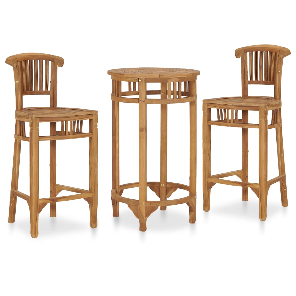 3 Piece Garden Bar Set Solid Teak Wood