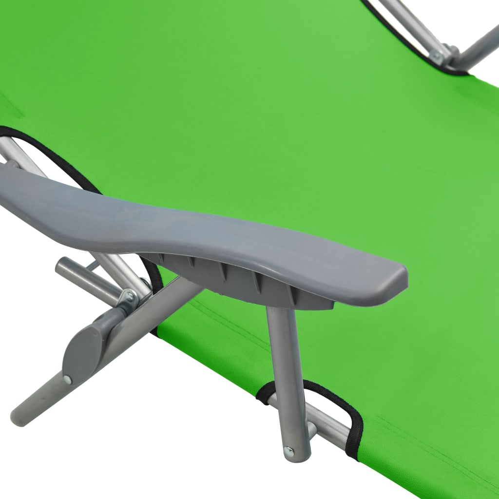 Sun Lounger with Canopy Steel Green