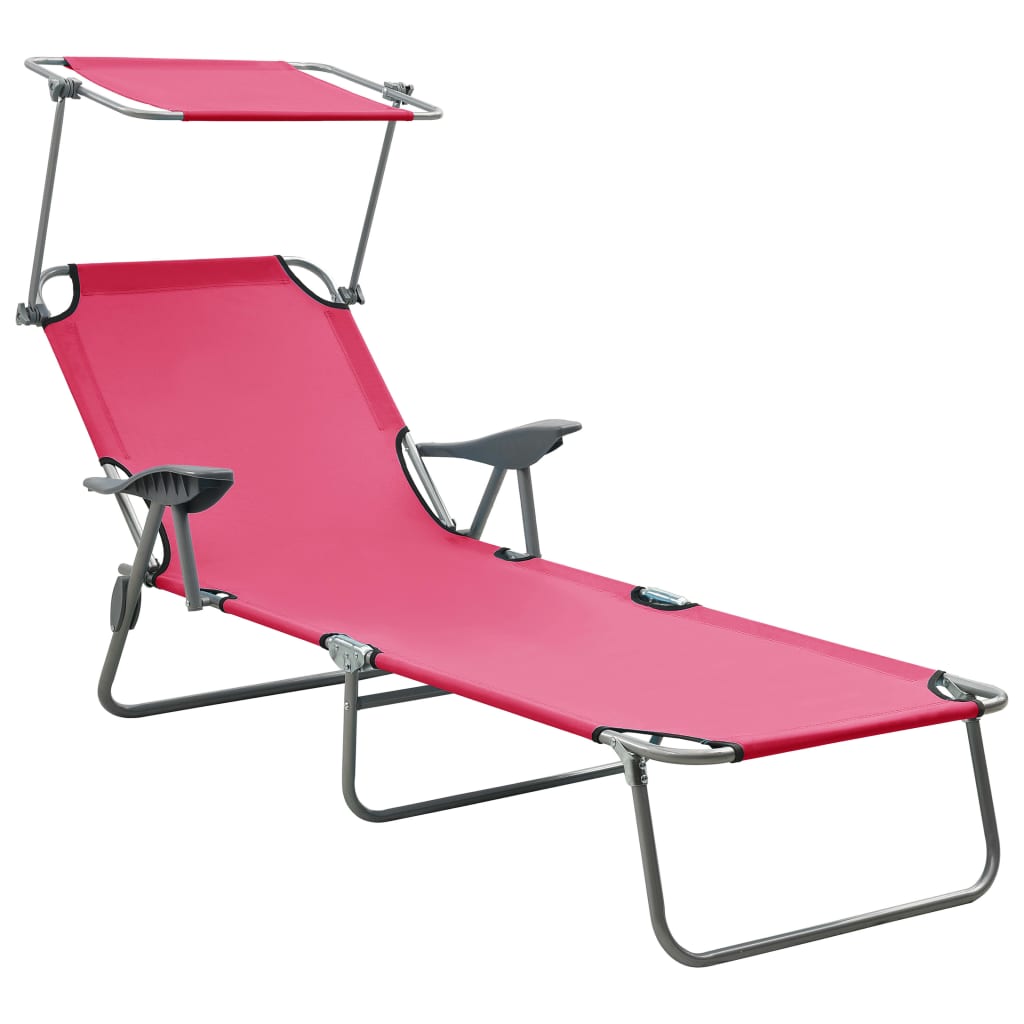 Sun Lounger with Canopy Steel Pink