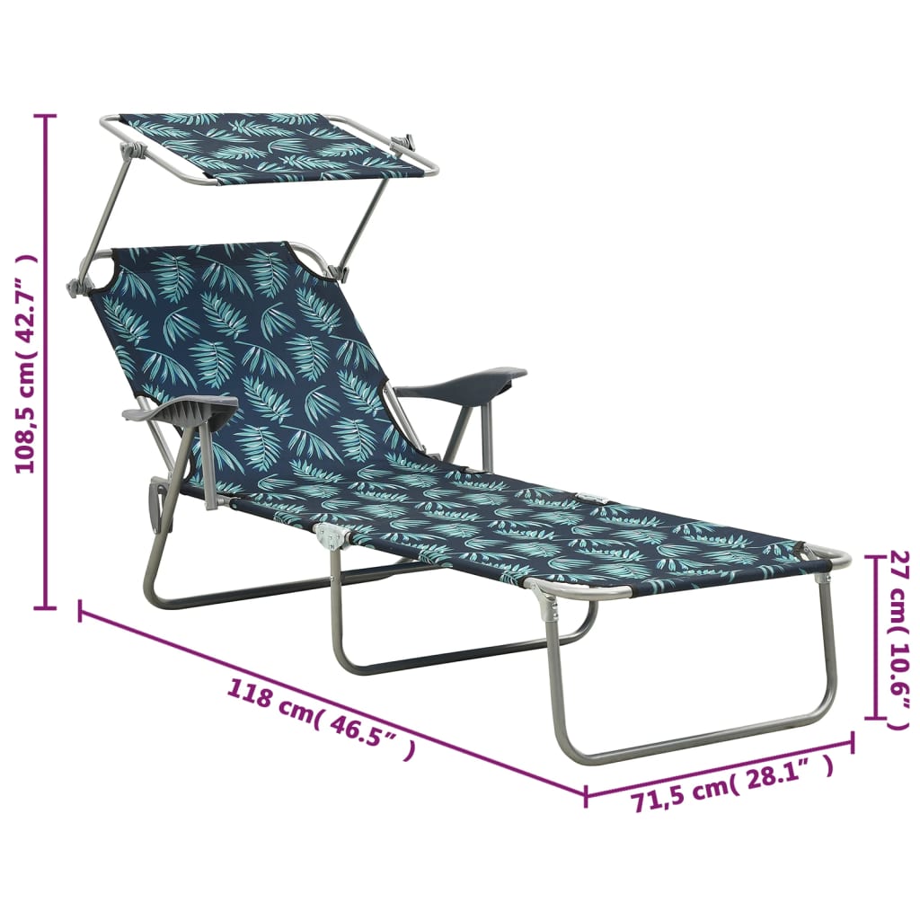 Sun Lounger with Canopy Steel Leaf Print