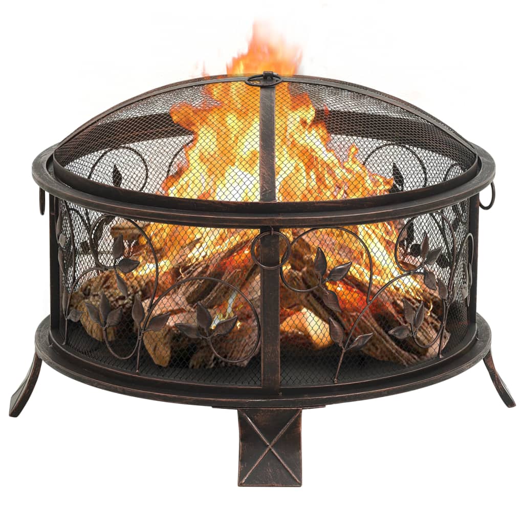 Rustic Fire Pit with Poker 67.5 cm XXL Steel