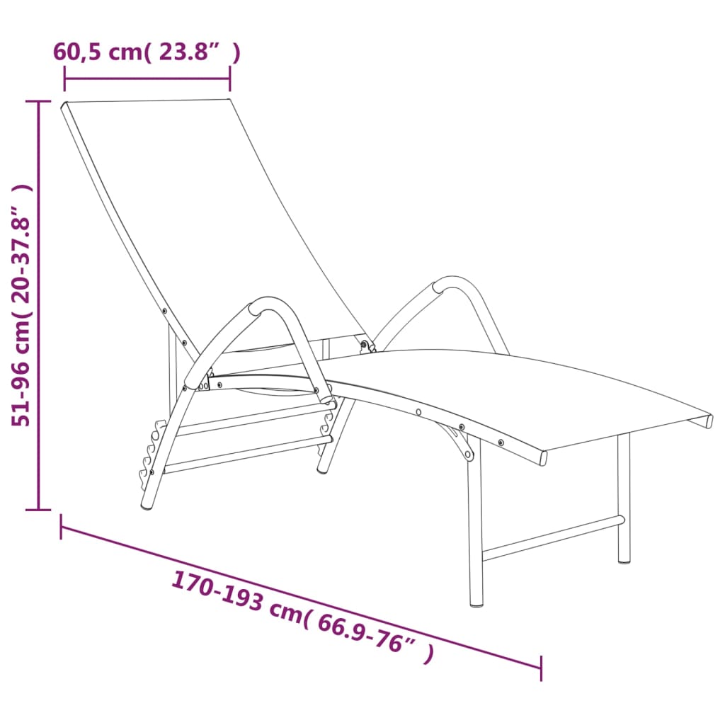 Sun Lounger Textilene and Aluminium Black