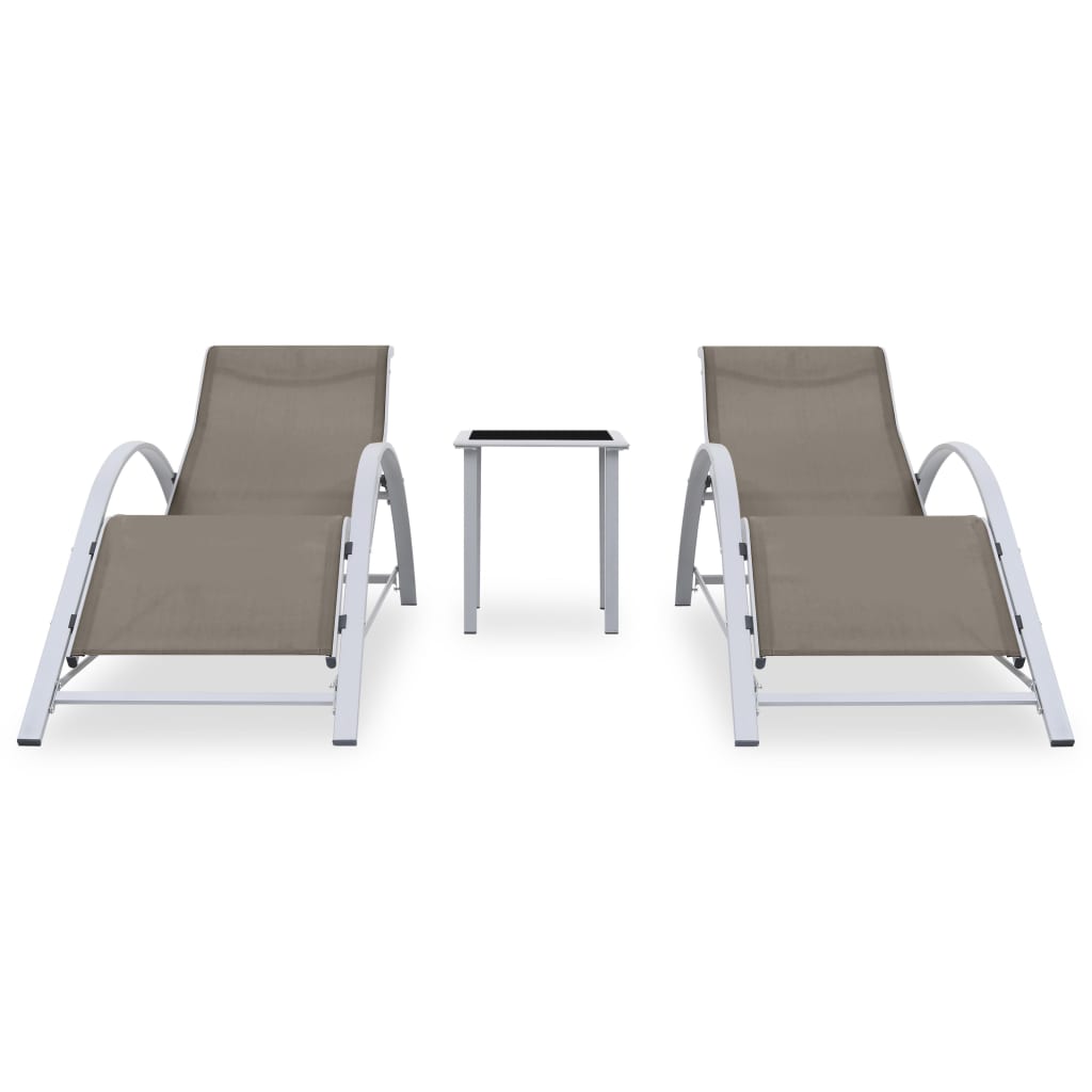 Sun Loungers 2 pcs with Table Aluminium Taupe