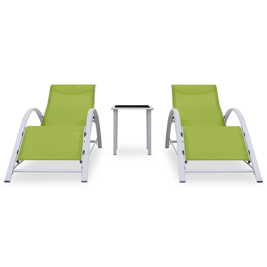 Sun Loungers 2 pcs with Table Aluminium Green